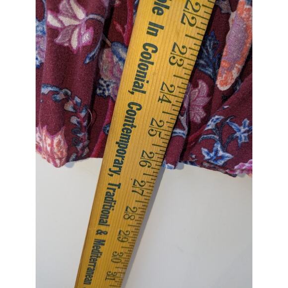 Lucky Brand Floral Print Lace Up Blouse top Shirt Size 3XL Burgundy Floral Boho - Picture 4 of 6